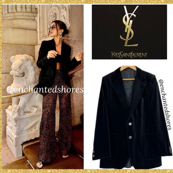 YSL French Velvet Blazer Made France Vintage Jacket Pea Coat Yves Saint Laurent - Picture 1 of 16